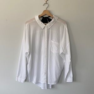 White Button Down Shirt with Ribbon Detail